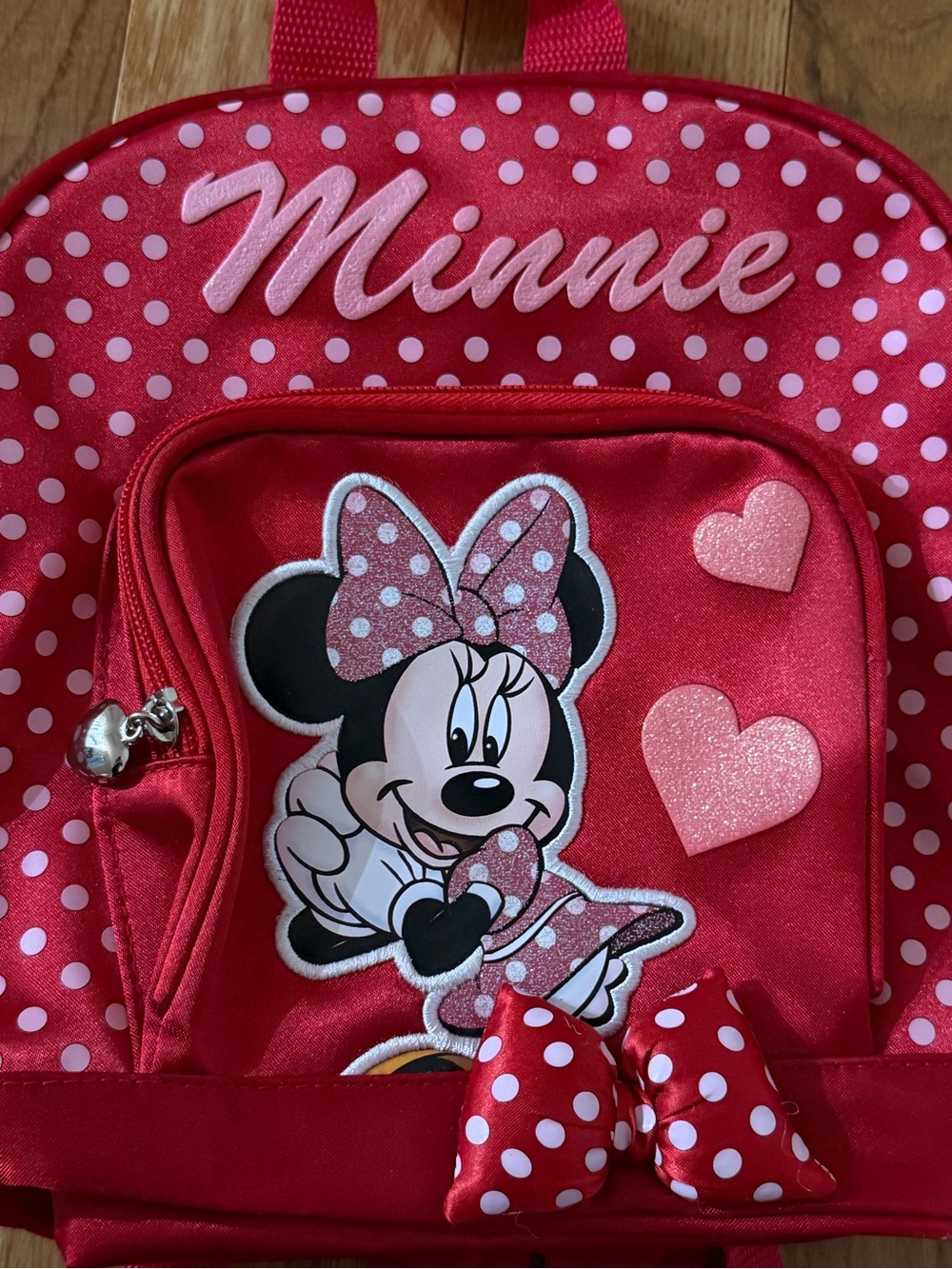 Disney Parks Minnie Mouse Mini Backpack with Glossy Red Metallic Finish